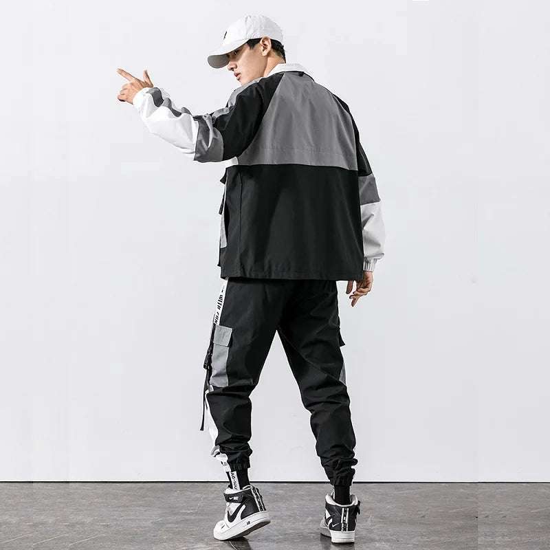 Paneled Contrast Cargo Tracksuit  2 Piece Set  Men Outfit Set  Spring and Autumn Mens Sweat Suits Korean Style Fashion Clothes