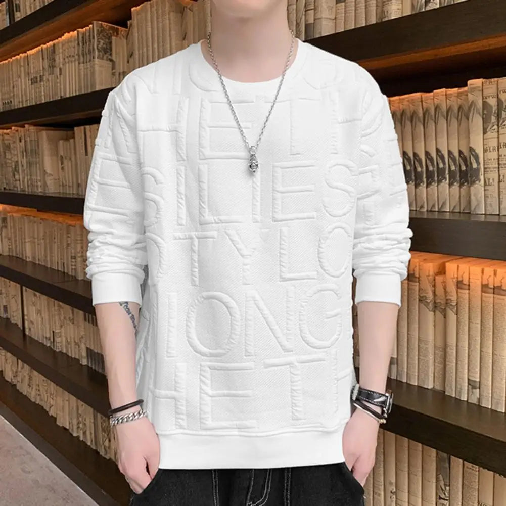 Men Autumn Sweatshirt English Letter O Neck Long Sleeves Casual Pullover Breathable Korean Style Spring Sweatshirt Male Clothes