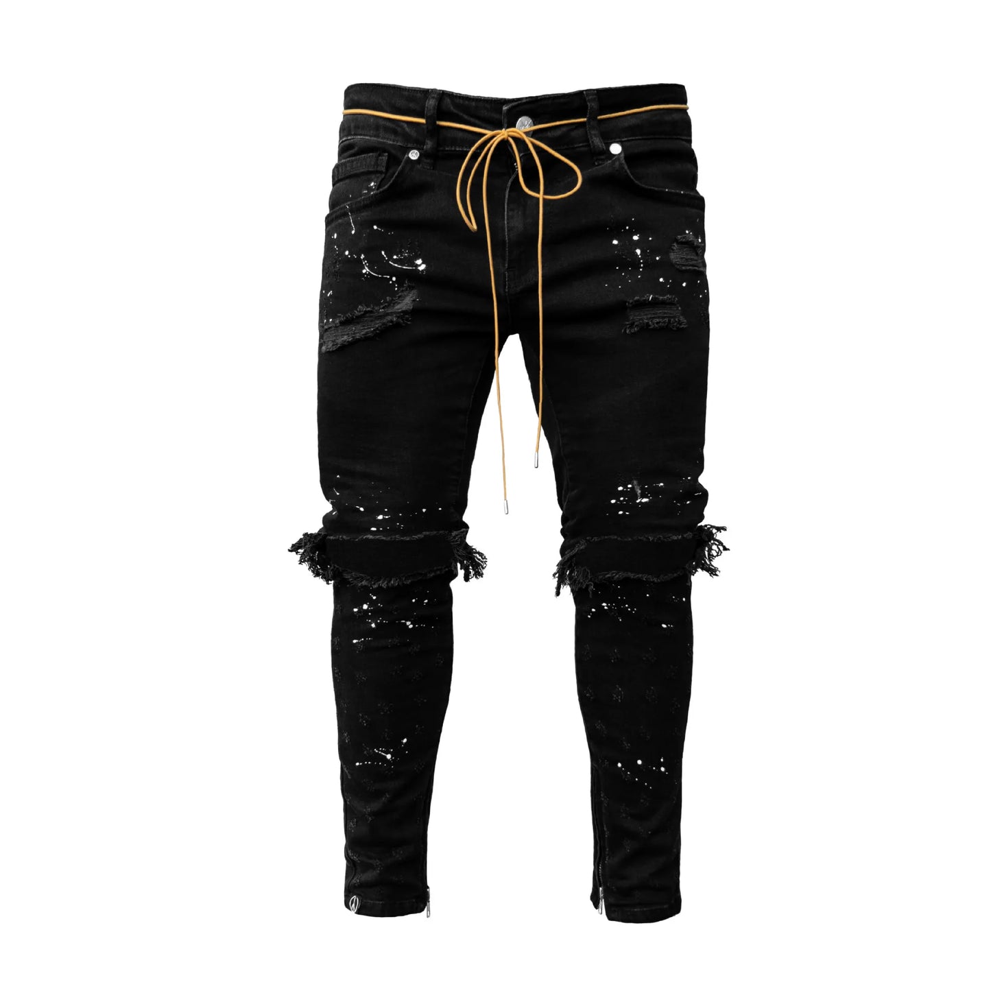 Men Jeans Stretch Destroyed Ripped Paint point Design Fashion Ankle Zipper Skinny Jeans For Men