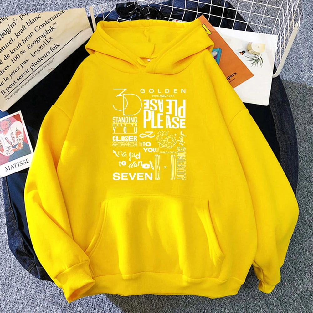 JungKook Golden Hoodie Women Harajuku Standing Next To You Hoodies Unisex Autumn Winter Vintage Seven Pullover Sweatshirts Korea