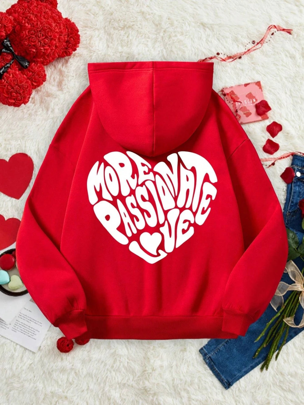 More Passionate Love Letter Graphic Printing Female Hoodie Simple Casual Hoody Warm Loose Sweatshirt Hipster Fleece Sportswear