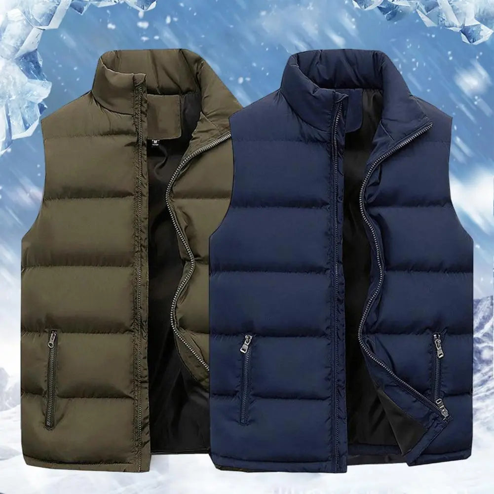 Mens Vest Jacket Men Autumn Warm Sleeveless Jackets Zipper Cotton Padded Thicken Cold Proof Plus Size Casual Straight Waistcoat