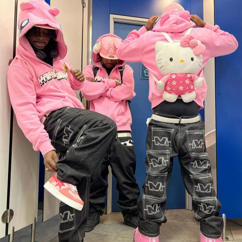 y2k baggy jeans Men's 2023 Streetwear hip hop style trend fashion pants Letter M pocket cargo jeans women's wide leg loose jeans