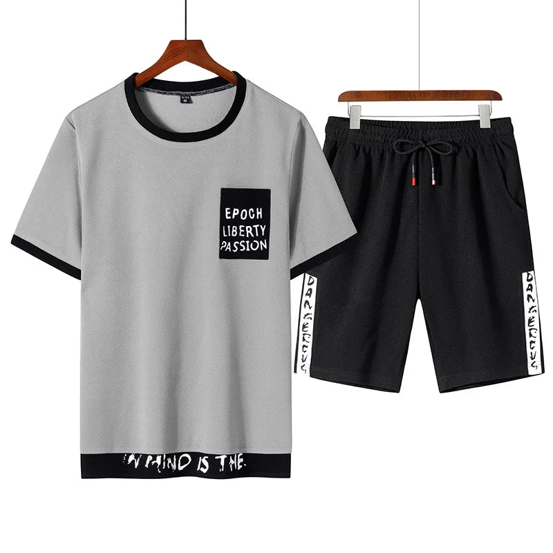 Men's Sets Hip hop Clothes Streetwear Spring Summer Outfit Male T-shirt + Pants Two Pieces Fashion Set Casual Pullover Plus Size