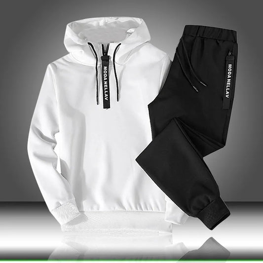 Sets Tracksuit Men Autumn Winter Hooded Sweatshirt Drawstring Outfit Sportswear 2023 Male Suit Pullover Two Piece Set Casual