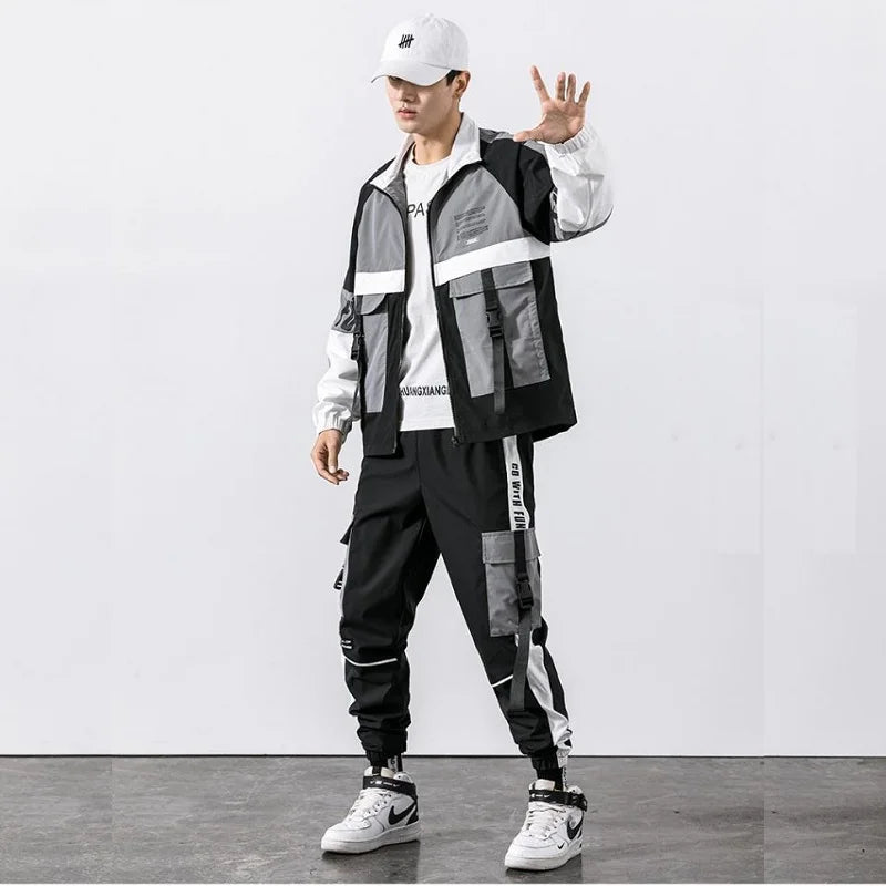 Paneled Contrast Cargo Tracksuit  2 Piece Set  Men Outfit Set  Spring and Autumn Mens Sweat Suits Korean Style Fashion Clothes