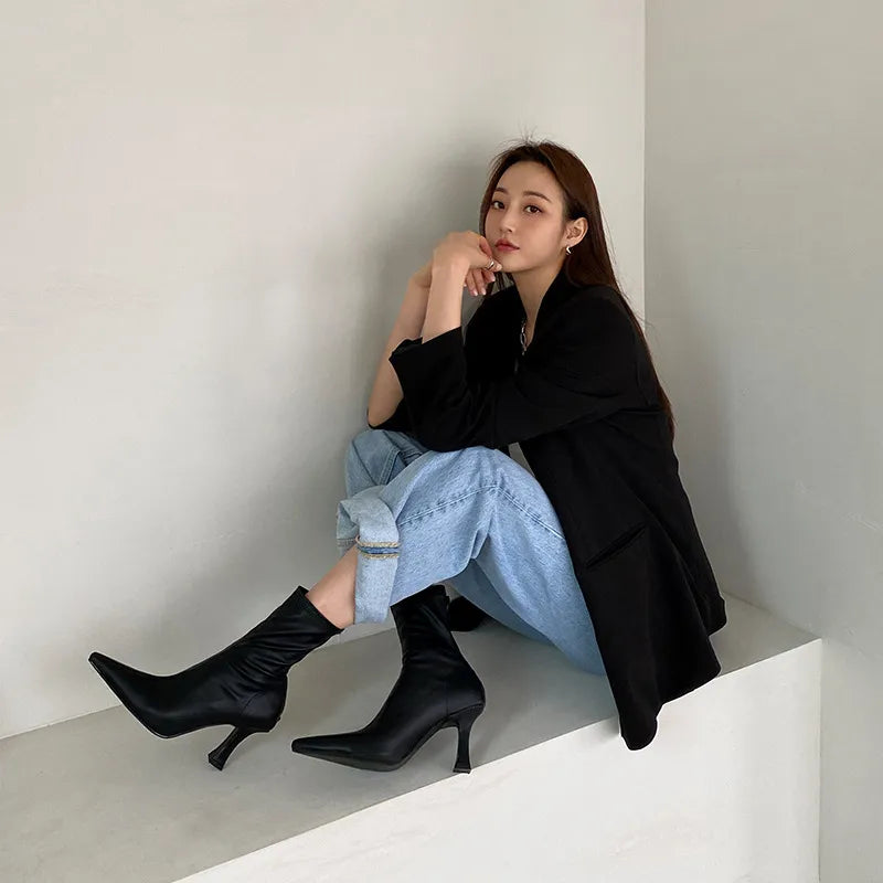 New fashion high heels ankle boots thin boots pointed toe stiletto ankle boots women's shoes