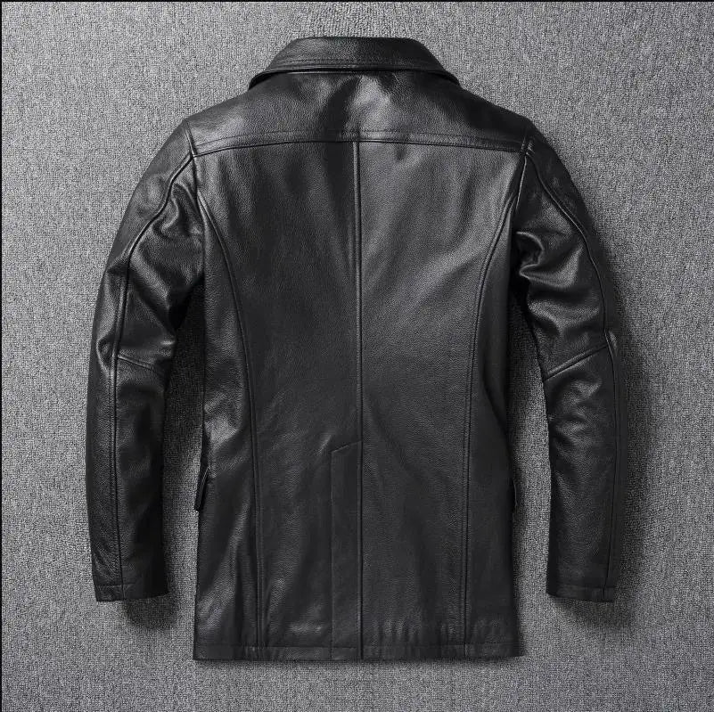 Free shipping.7Xl plus autumn man Trench leather Jacket,men's genuine Leather coat.black cowhide windcoat.long leather cloth