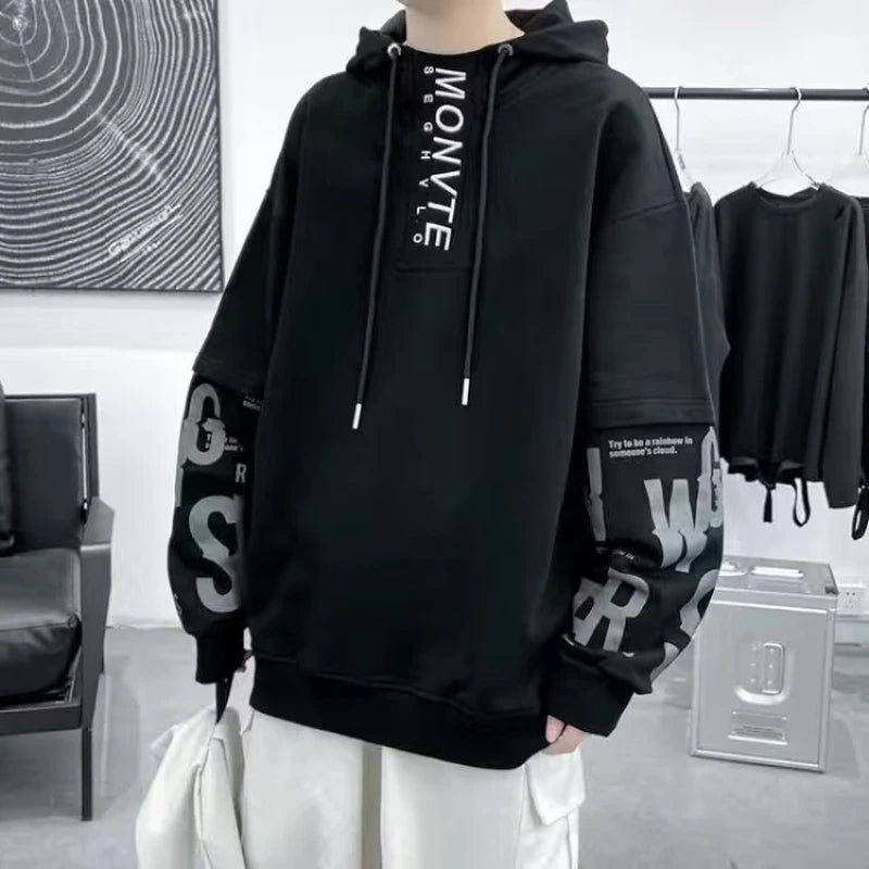 Fashion Men's Sets Spring Autumn Korean Elastic Waist Trouser+Print Pullover Sweatshirt Sets Men Casual Men Clothing Hoodies Set