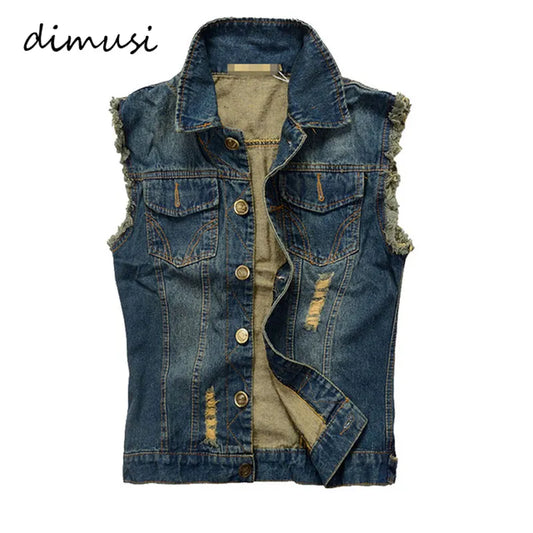 DIMUSI Summer Ripped Mens Denim Vest Male Tank Top Washed jeans waistcoat Man Cowboy Brand Hip Hop Sleeveless Jacket 6XL,YA564