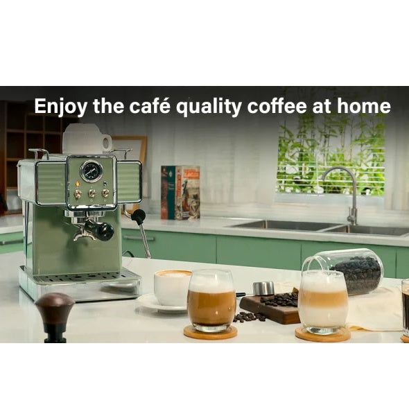 15 Bar Espresso Coffee Machine With Milk Frother Steam Wand, 1350W Professional Coffee Maker, 54 Oz Removable Water Tank Espresso Maker Cappuccino, Latte, Machiato, Green, For Home Barista