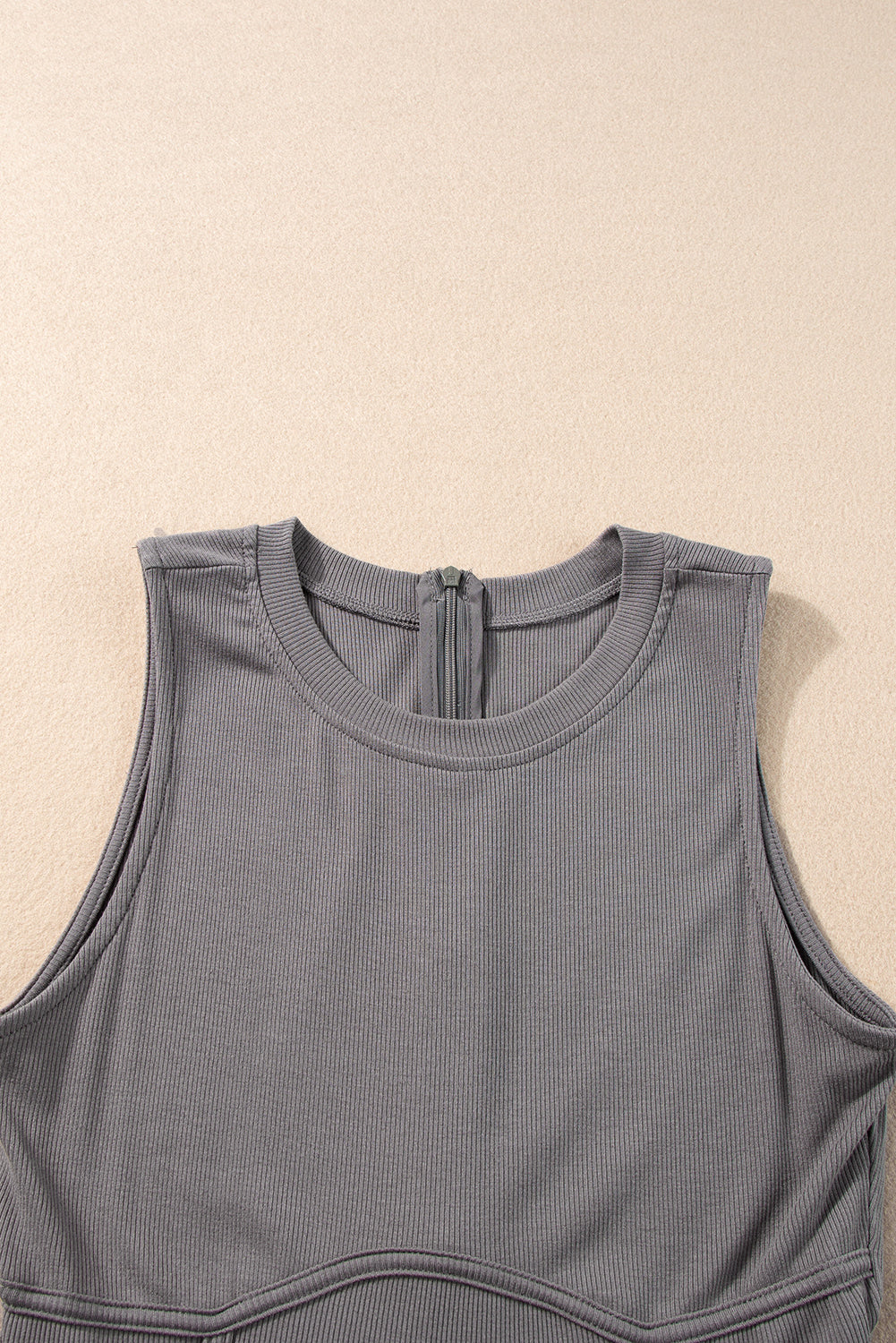 Medium Grey Cinched Waist Sleeveless Wide Leg Jumpsuit