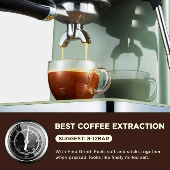 15 Bar Espresso Coffee Machine With Milk Frother Steam Wand, 1350W Professional Coffee Maker, 54 Oz Removable Water Tank Espresso Maker Cappuccino, Latte, Machiato, Green, For Home Barista