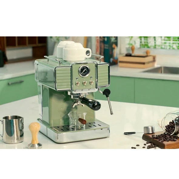 15 Bar Espresso Coffee Machine With Milk Frother Steam Wand, 1350W Professional Coffee Maker, 54 Oz Removable Water Tank Espresso Maker Cappuccino, Latte, Machiato, Green, For Home Barista