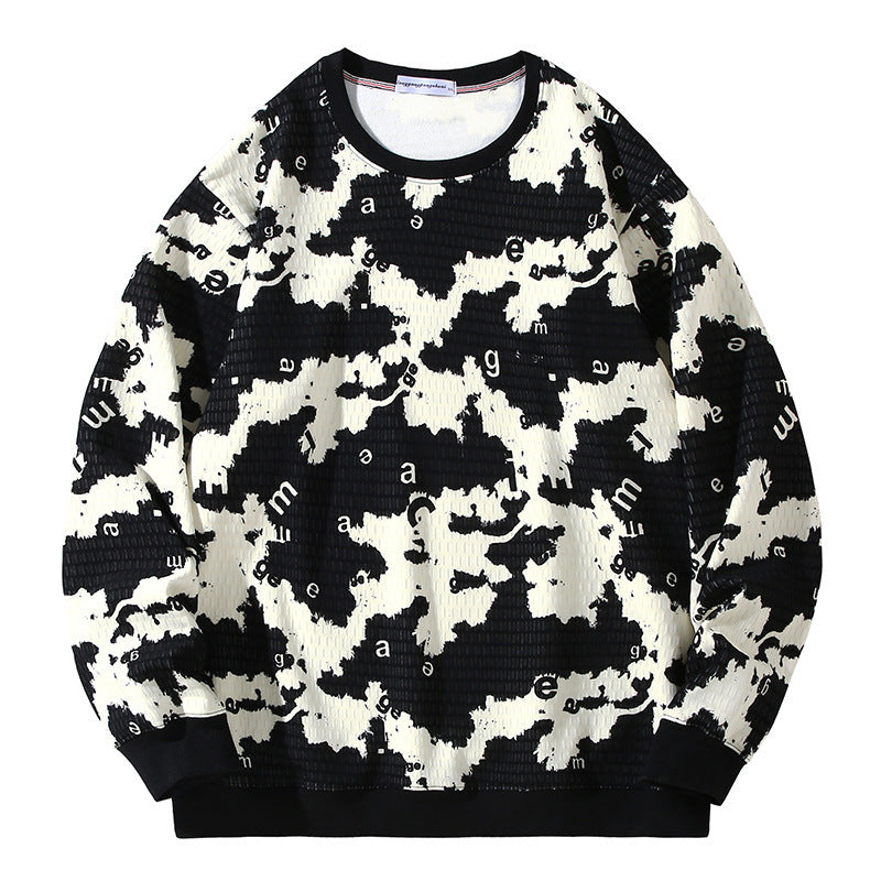 Men's Striped Round Neck Sweater Fleece-lined Thickened